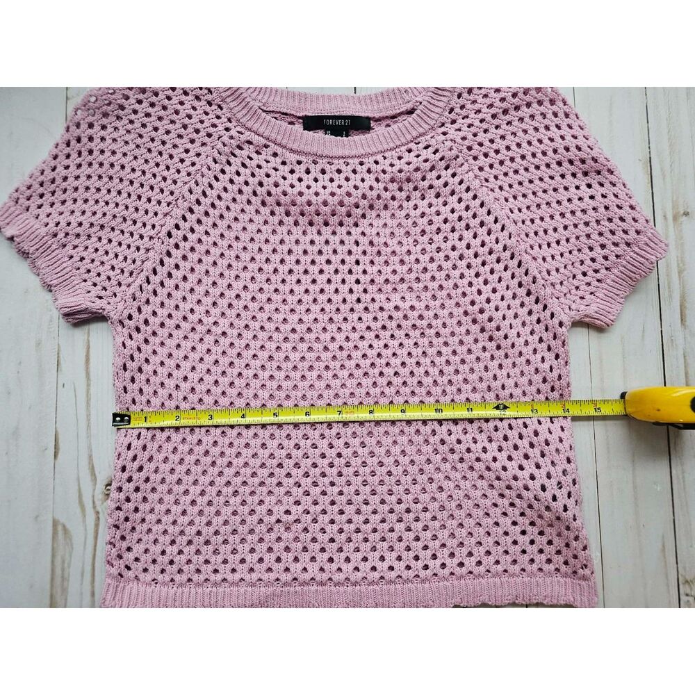 Coquette Forever 21 Pink Crochet Open Knit Crop Top S - Picture 6 of 6
